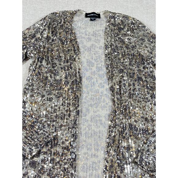 Fifteen Twenty Women’s Small Tan Sequin Open-Front Cardigan Kimono Sparkle Party - Picture 8 of 10